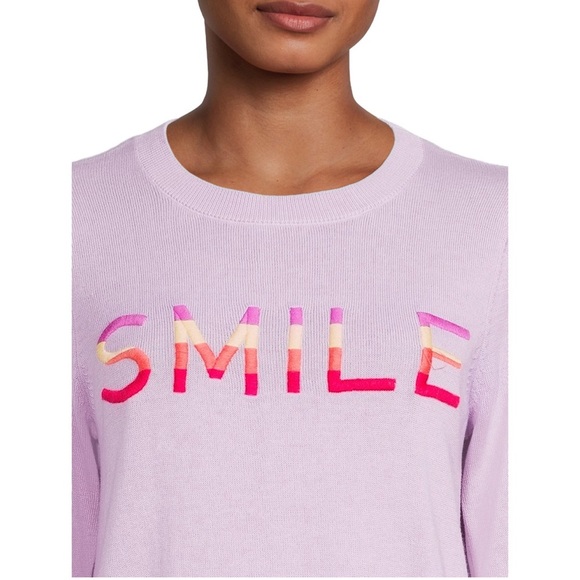 Small Time and Tru embroidered rainbow SMILE pullover lavender sweater - Picture 2 of 5
